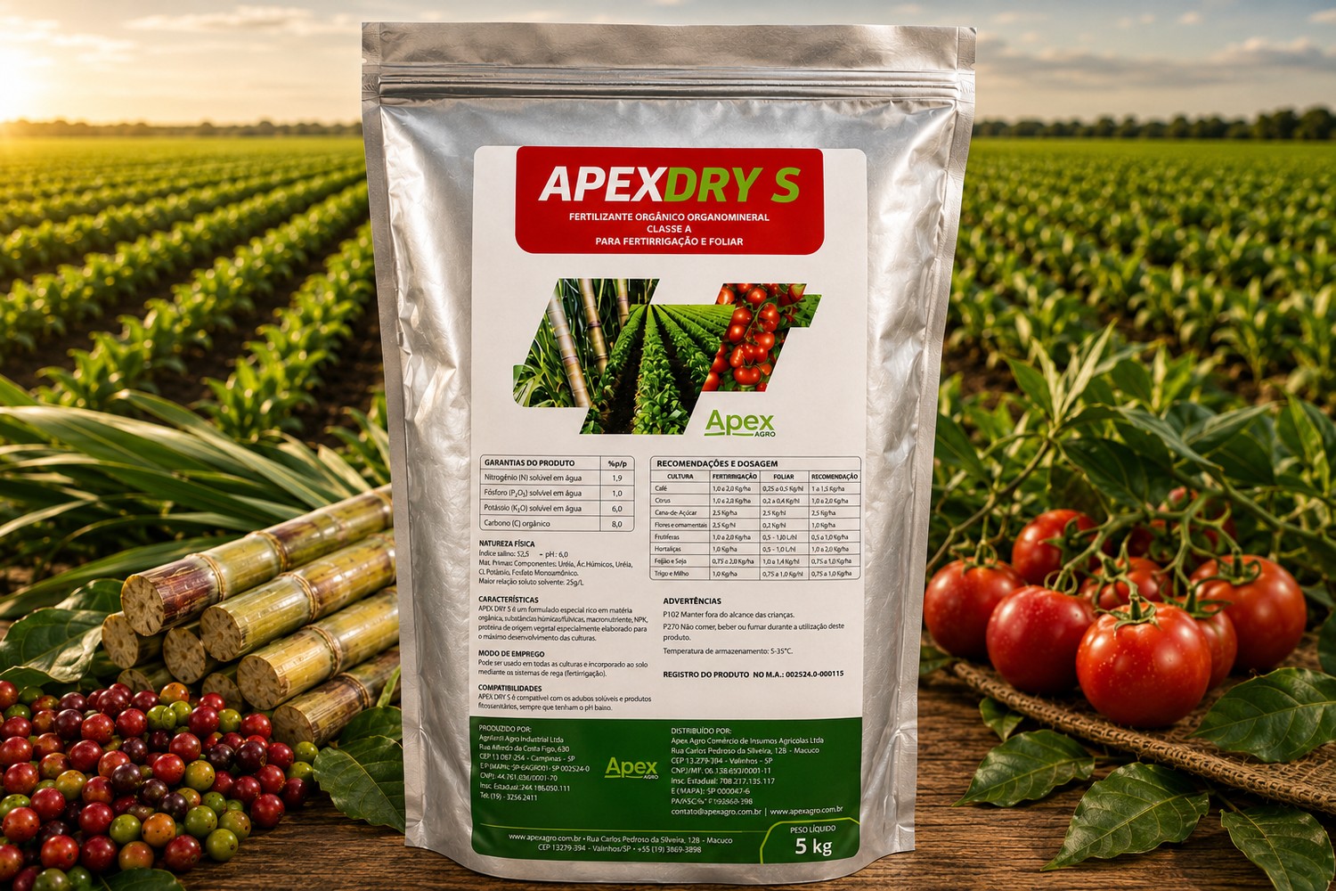 ApexDry S - fertilizante orgânico organomineral Classe A para fertirrigação e foliar